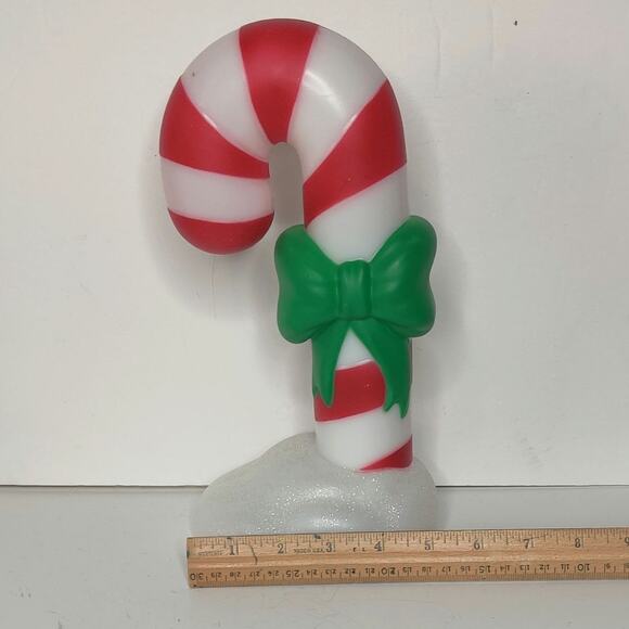 Peppermint Candy Cane Blow Mold Christmas Light Up Battery Operated Green Bow - Picture 4 of 12